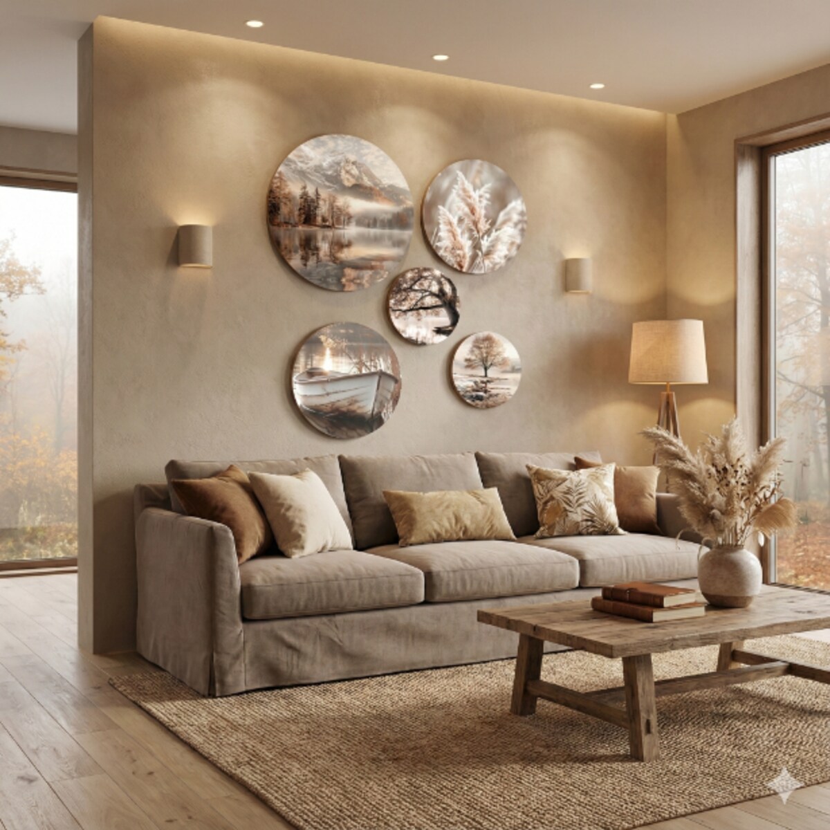 Obrazy Okrągłe na ścianę Beżowy Zestaw do pokoju salonu sypialni Boho