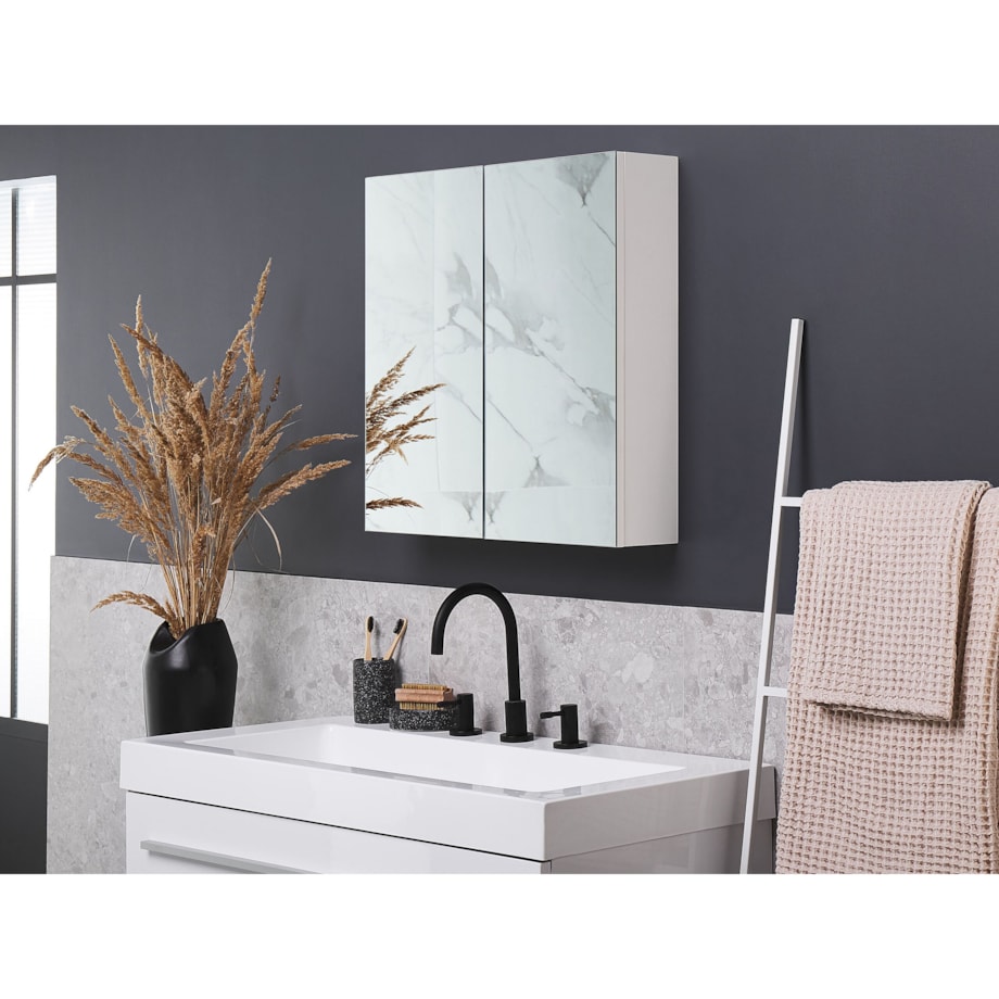 Szafka łazienkowa wisząca z lustrem NAVARRA 60 cm 60 cm Biały