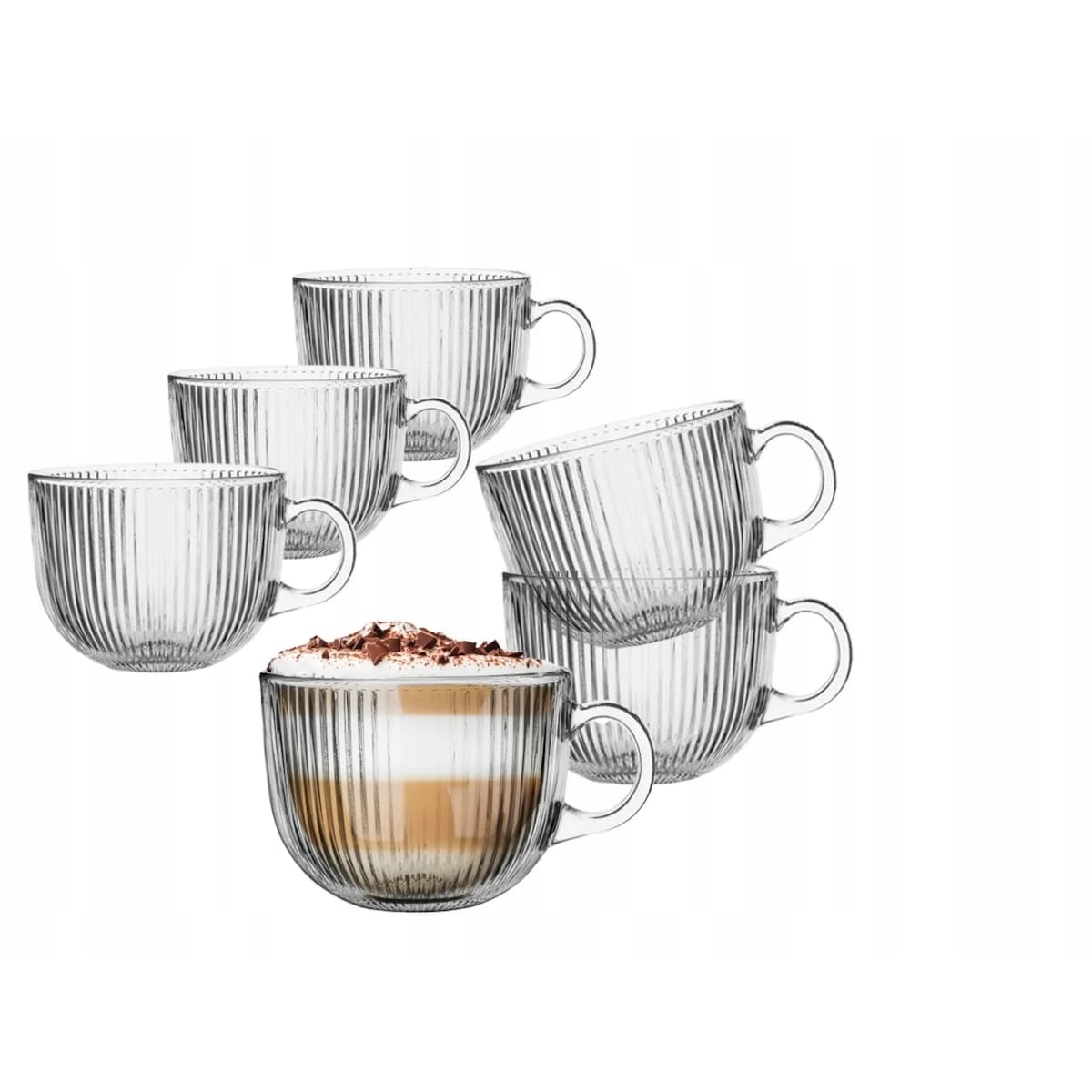 SZKLANKA KUBEK DUŻA w paski plisy 510 ml szkło filiżanka 6szt na napoje