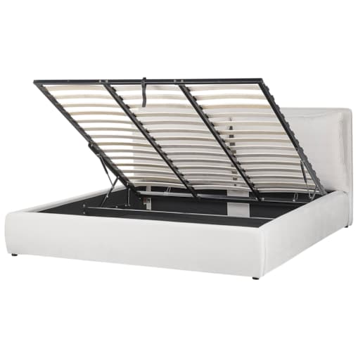 Łóżko z pojemnikiem welurowe 180 x 200 cm złamana biel BAJONNA