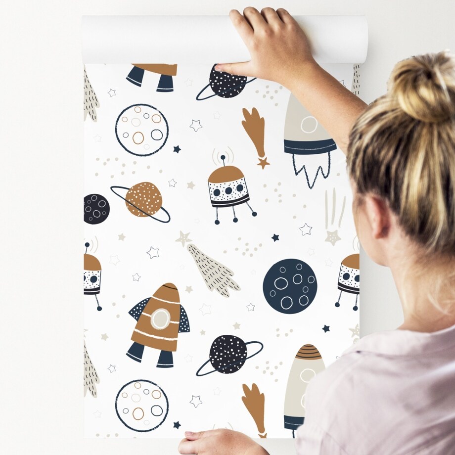 Tapeta Dziecięca KOSMOS Rakiety Planety Gwiazdy
