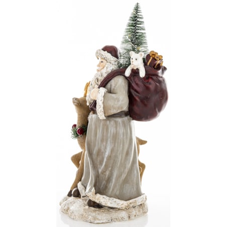 Figurka - Mikołaj LED z jelonkiem i workiem na plecach 29x14x14 cm