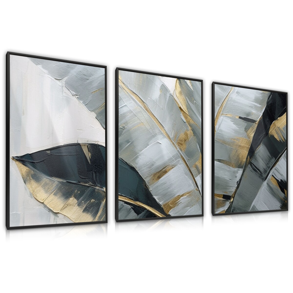 ZESTAW 3X PLAKAT W RAMIE DO SALONU MALOWANE LIŚCIE TROPIKALNE NATURA 60x80cm