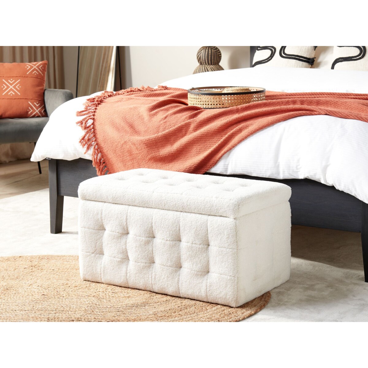 Puf ze schowkiem boucle biały MICHIGAN