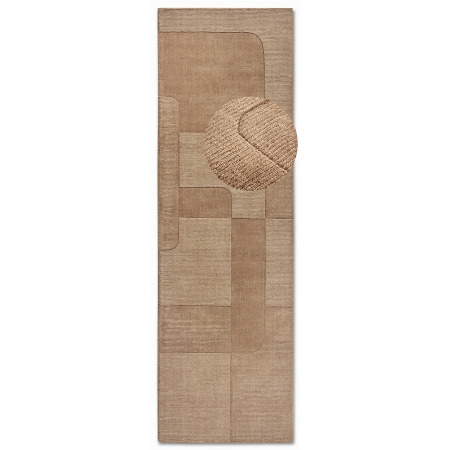 Chodnik wełniany do korytarza 80x250cm, beżowy nowoczesny wzór 3D
