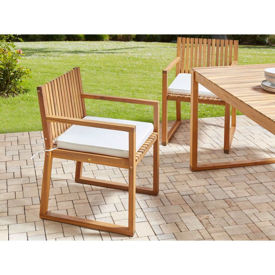 Zestaw ogrodowy dla 8 osób SASSARI II z poduszkami Certyfikowane drewno akacjowe Złamana biel