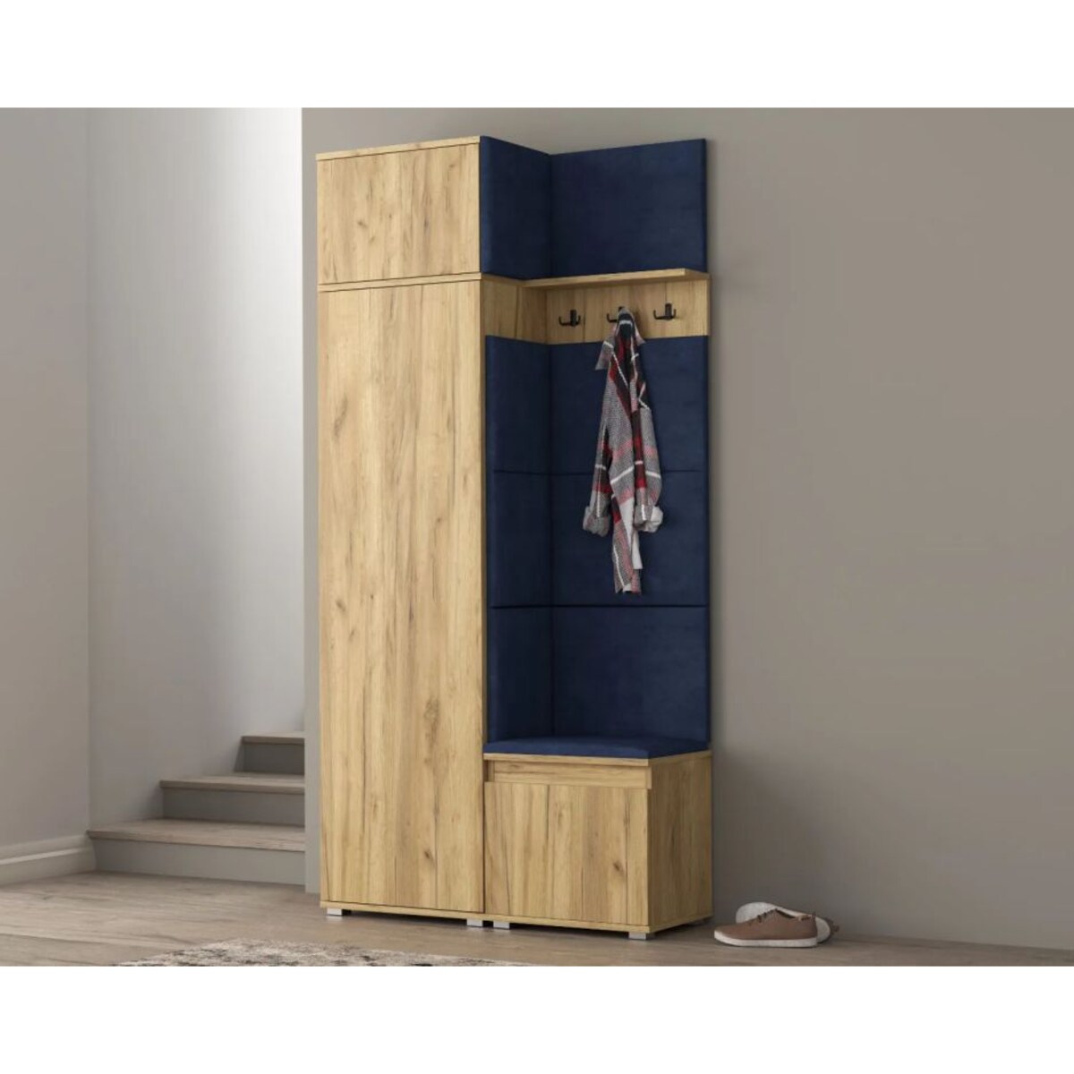 Garderoba z siedziskiem do przedpokoju SINGAPUR 104 dąb craft/granatowy