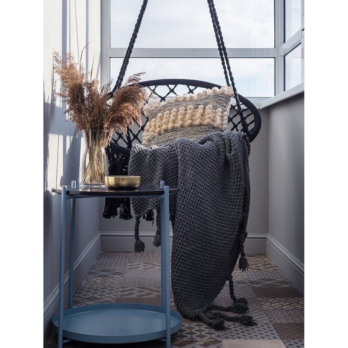 Fotel wiszący boho z poduszką black 490129A