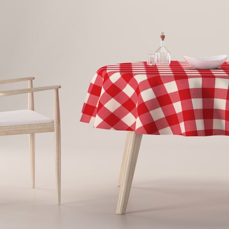 Obrus okrągły 160 x 160 cm czerwono-biała krata (5,5x5,5cm)