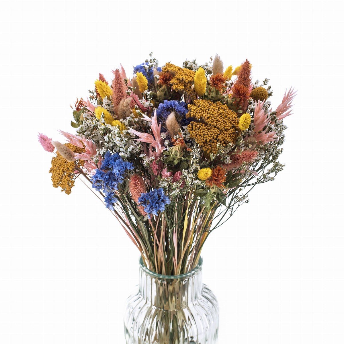 Bukiet suszonych kwiatów premium - krwawnik, kraspedia, phalaris