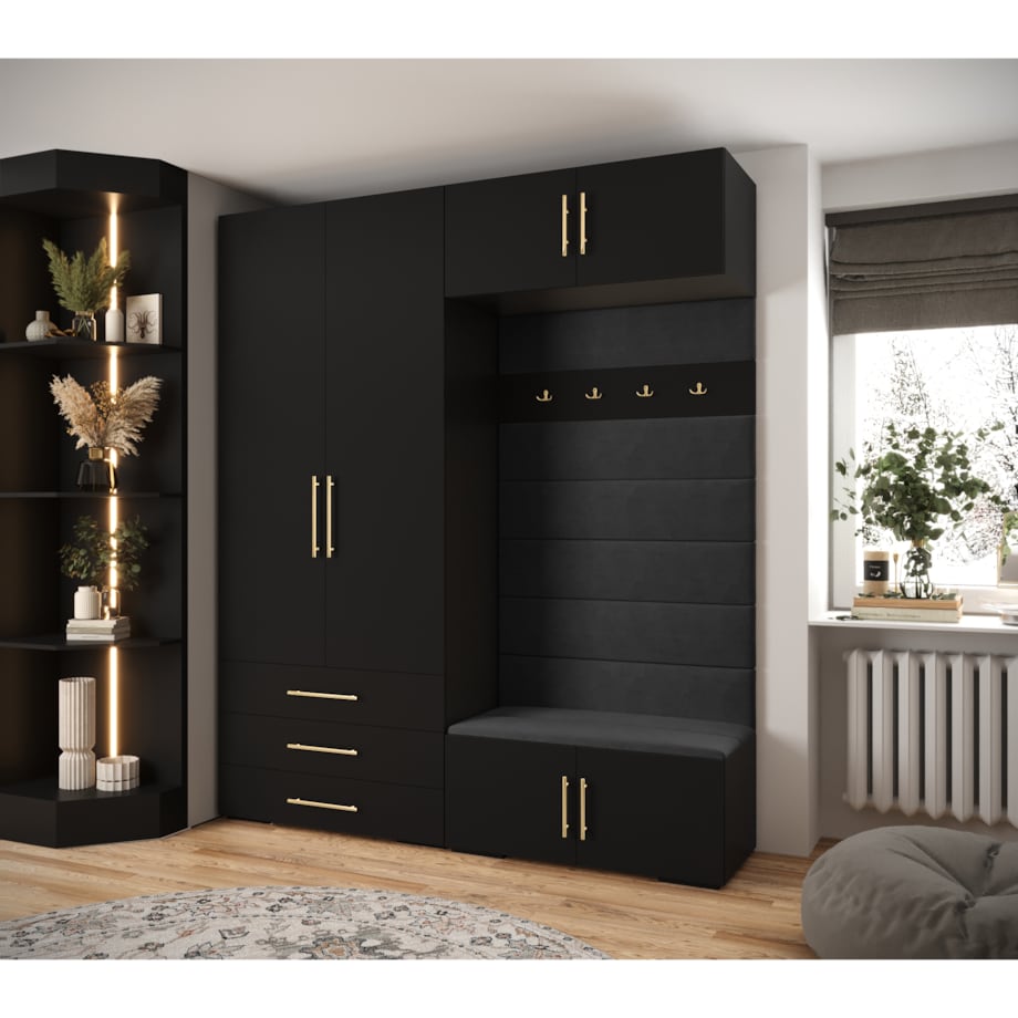 Garderoba do przedpokoju INOVA 3 Z12 czarny+złoty+manila18