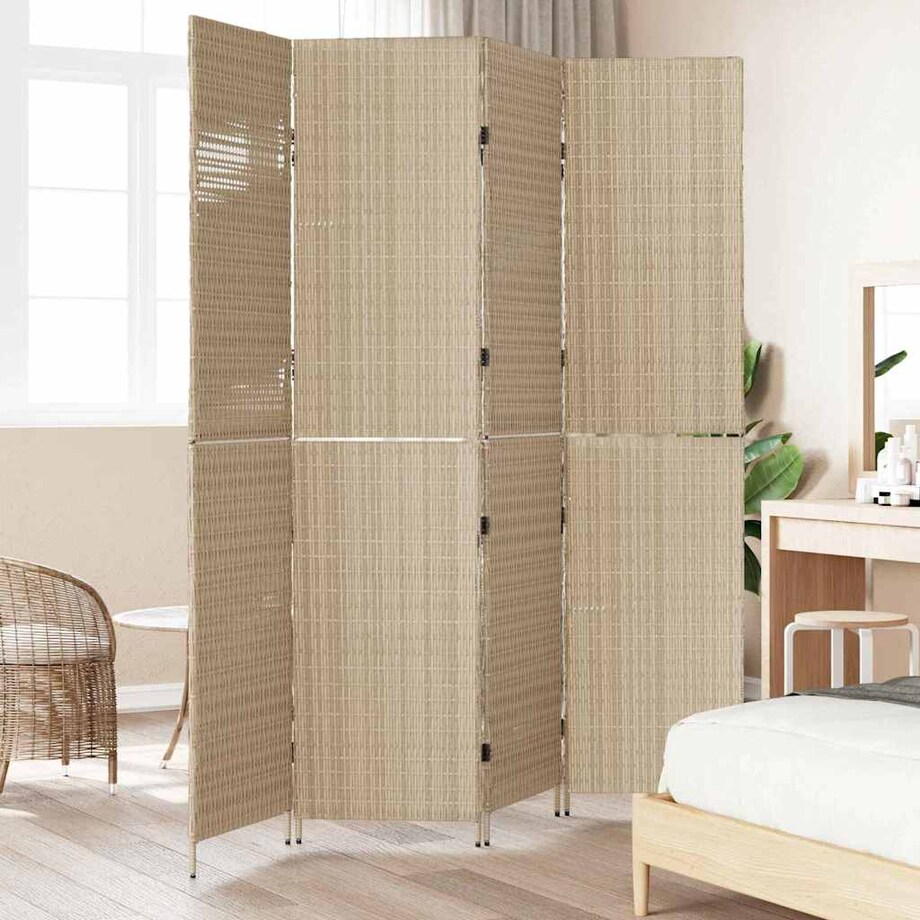 vidaXL Przesłona pokoju Beżowy 196 x 200 cm polirattan
