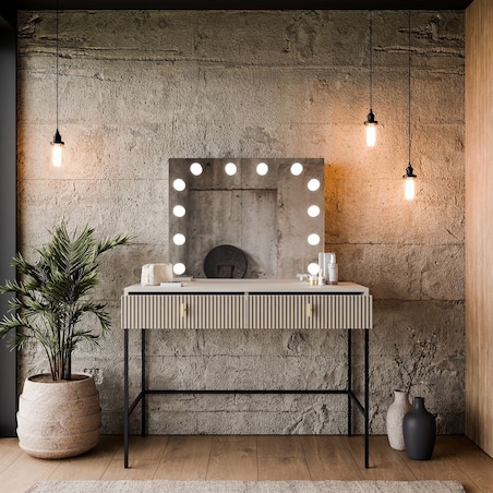 Toaletka MIDNIGHT ELITE z lustrem LED na stelażu, kaszmir