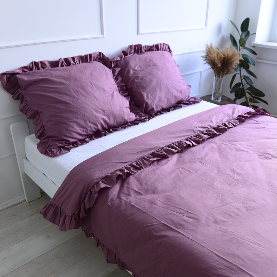 Poszewka Pościel Na Kołdrę Z Falbanką 180X200 Cm Retro Róż