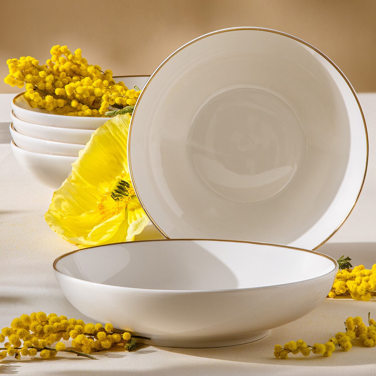 KONSIMO AD BELLA, Talerz głęboki 6 szt., kolor ecru/złoty