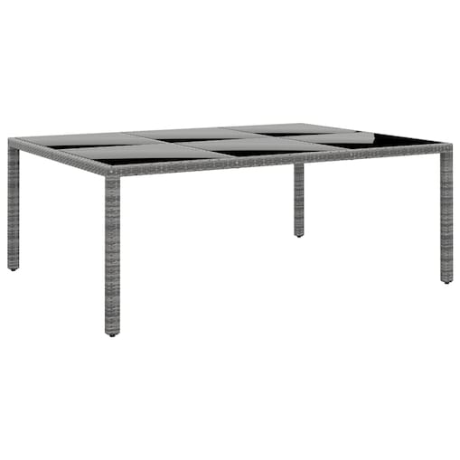 vidaXL Stół ogrodowy, 200x150x75 cm, szkło i rattan PE, szary