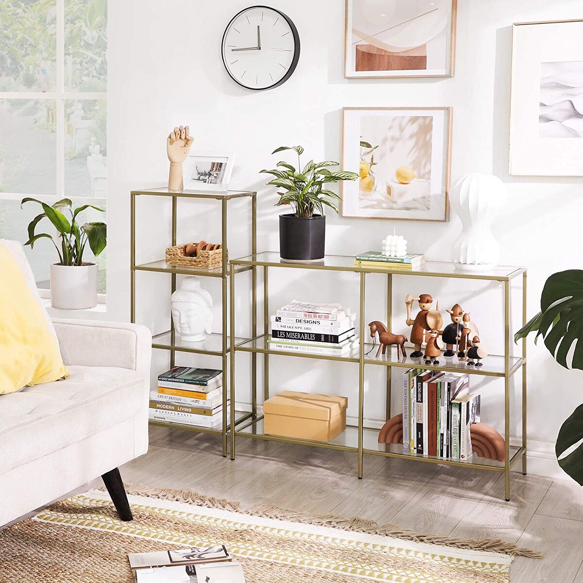 Regał Półka Na Ksiązki Złoty Prostokątny