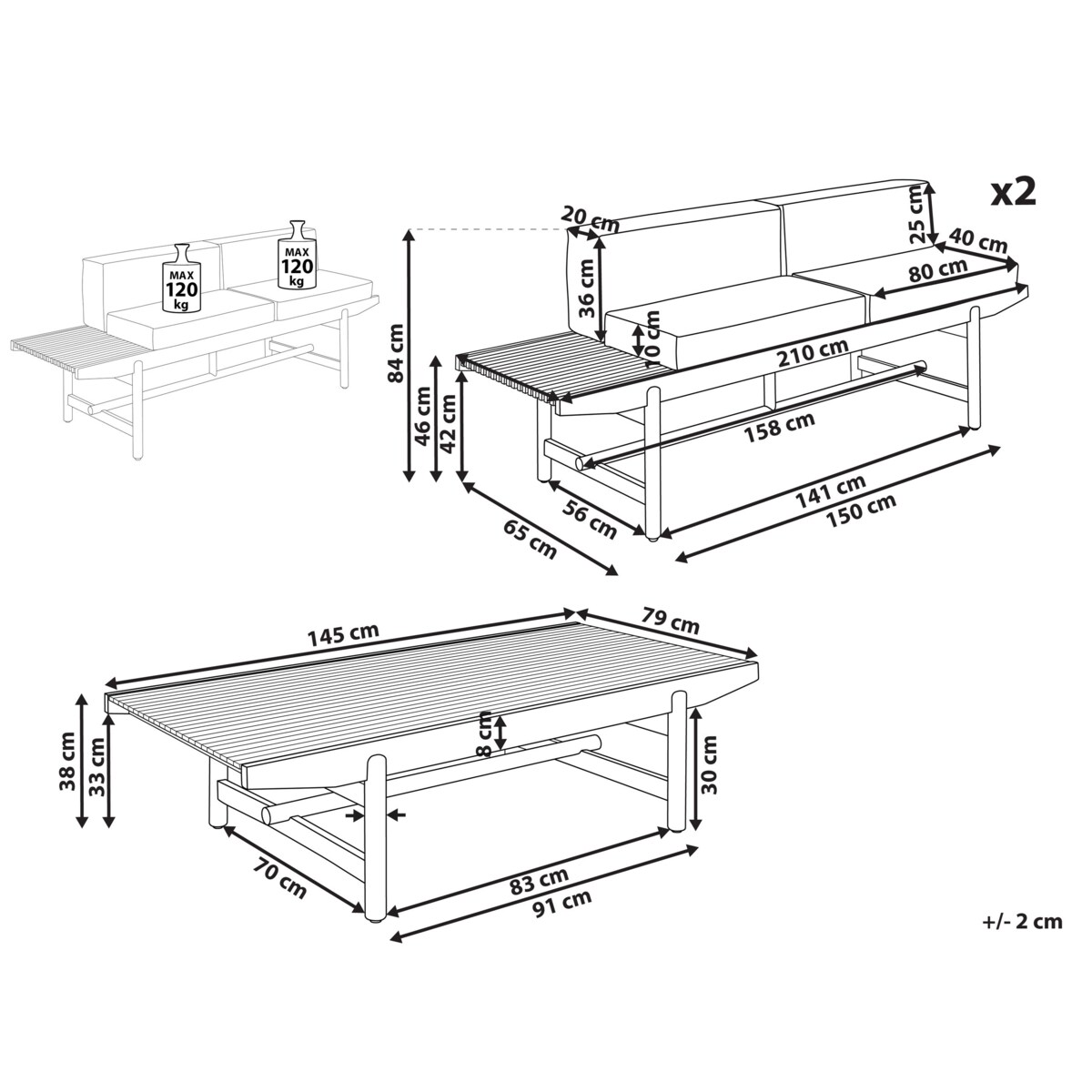 Zestaw ogrodowy ze stolikiem dla 4 osób GIAVENO Drewno akacjowe Złamana biel