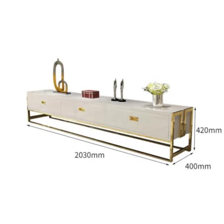 Nowoczesna komoda szafka rtv biała złota nowojorska Exclusive White Premium 180x40x42 / szafka pod telewizor