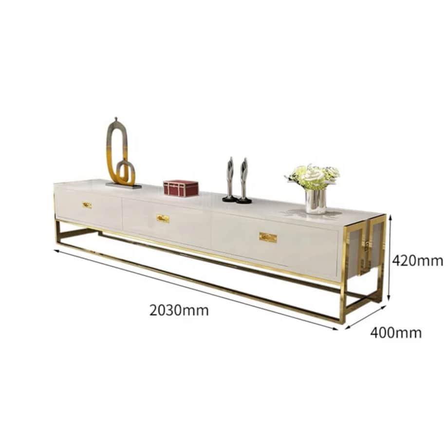 Nowoczesna komoda szafka rtv biała złota nowojorska Exclusive White Premium 180x40x42 / szafka pod telewizor