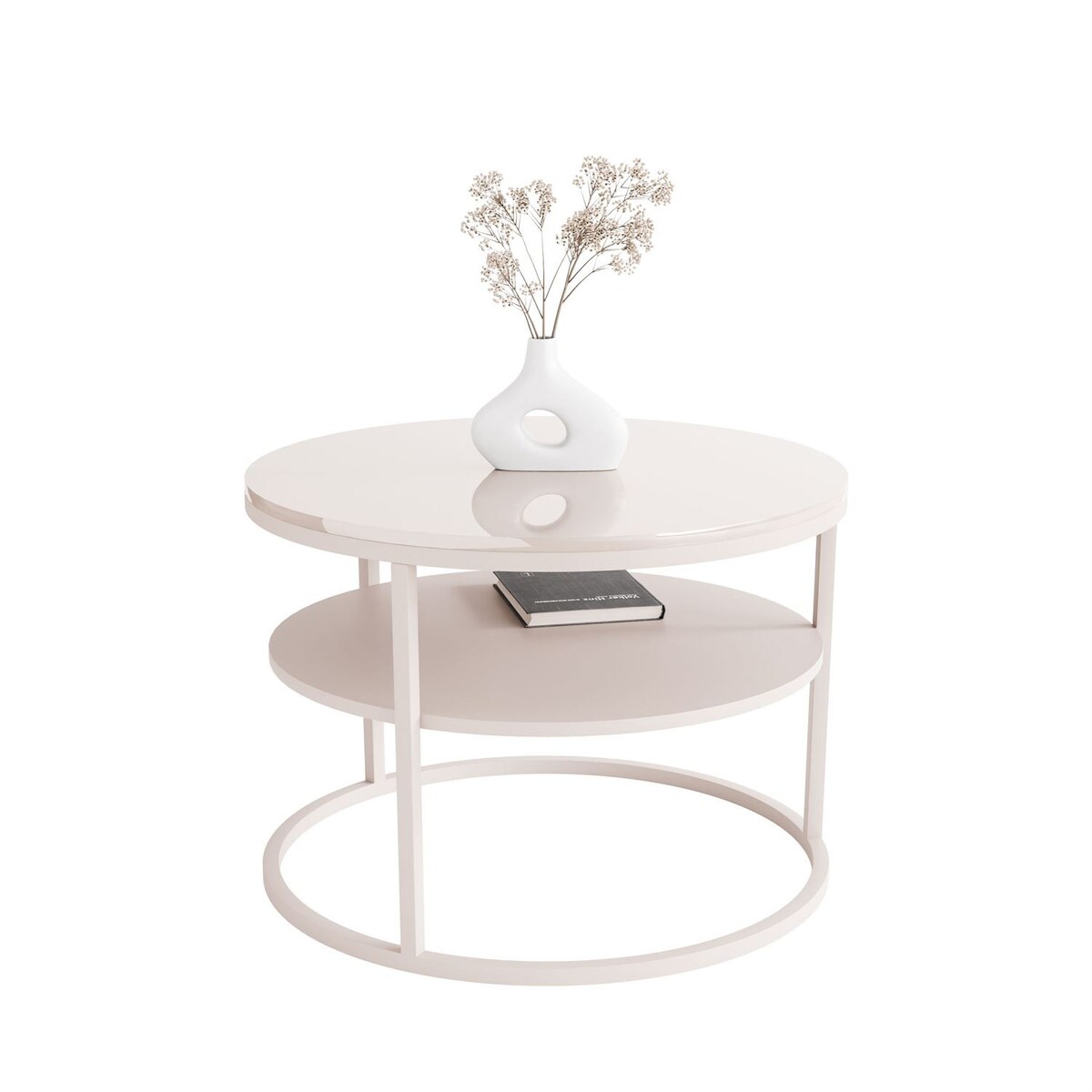 Stolik Kawowy CIRI KASZMIR wysoki połysk z półką, blat kaszmir połysk