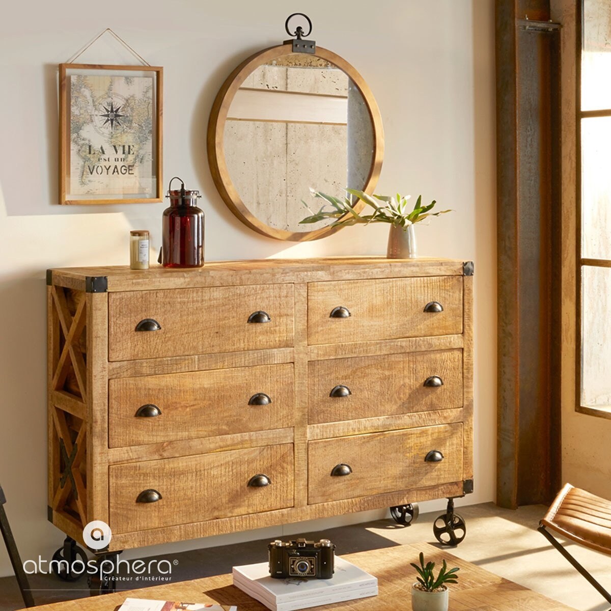 Lustro ścienne, okrągłe, dekoracyjne w oprawie MDF, Ø 74 cm