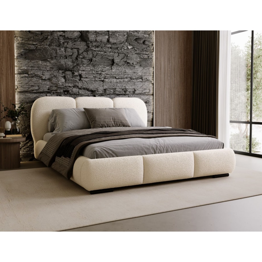 Łóżko tapicerowane 140x200 ROZA z pojemnikiem na pościel, śmietankowe