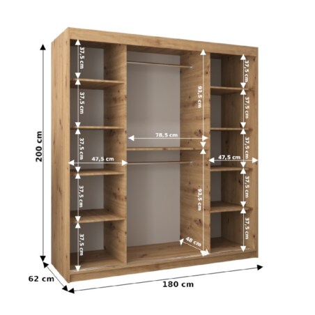 Szafa przesuwna Garderoba PROMO T3 180 biały/artisan