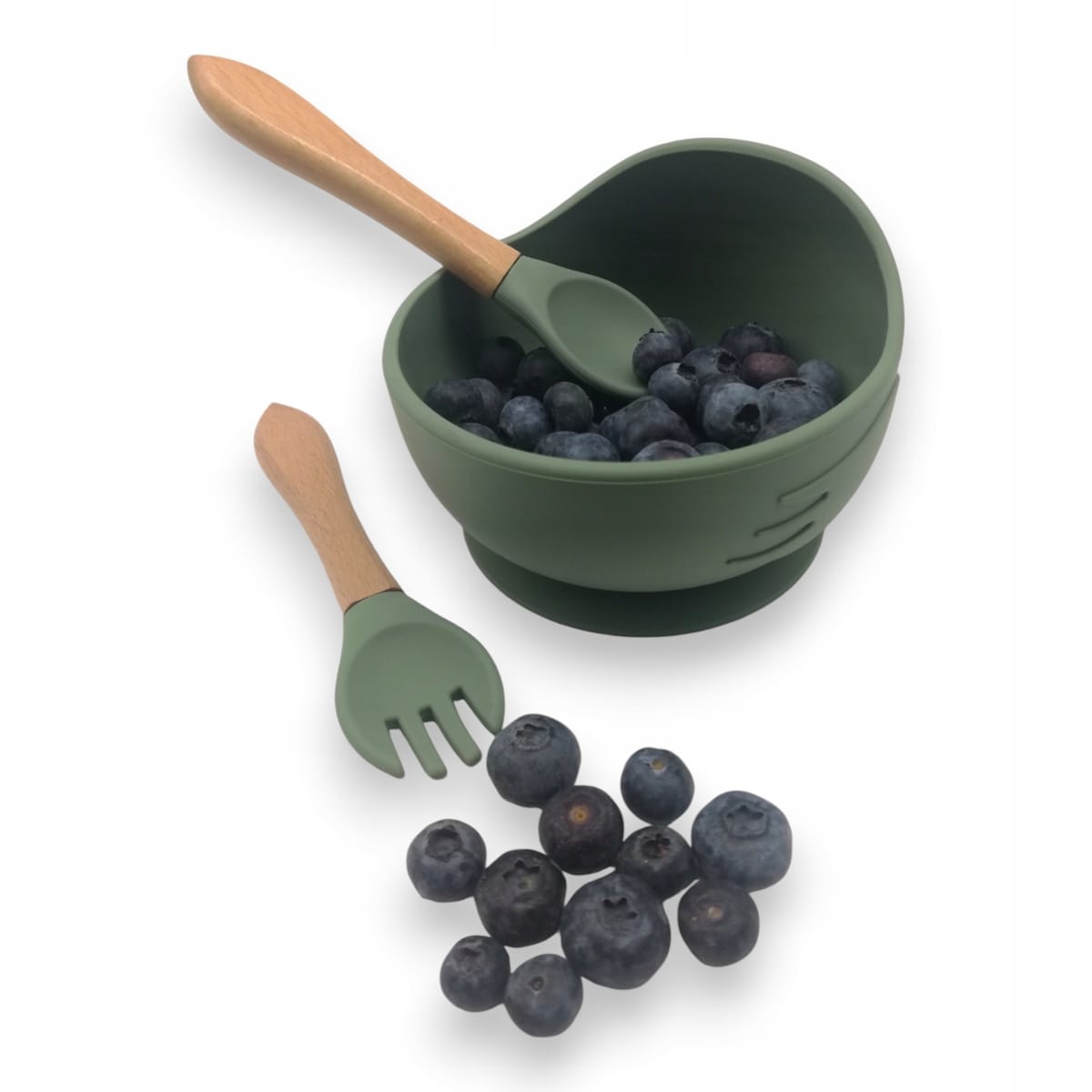 Miseczka z przyssawką silikonowa dla dziecka na przekąski łyżka widelec BLW