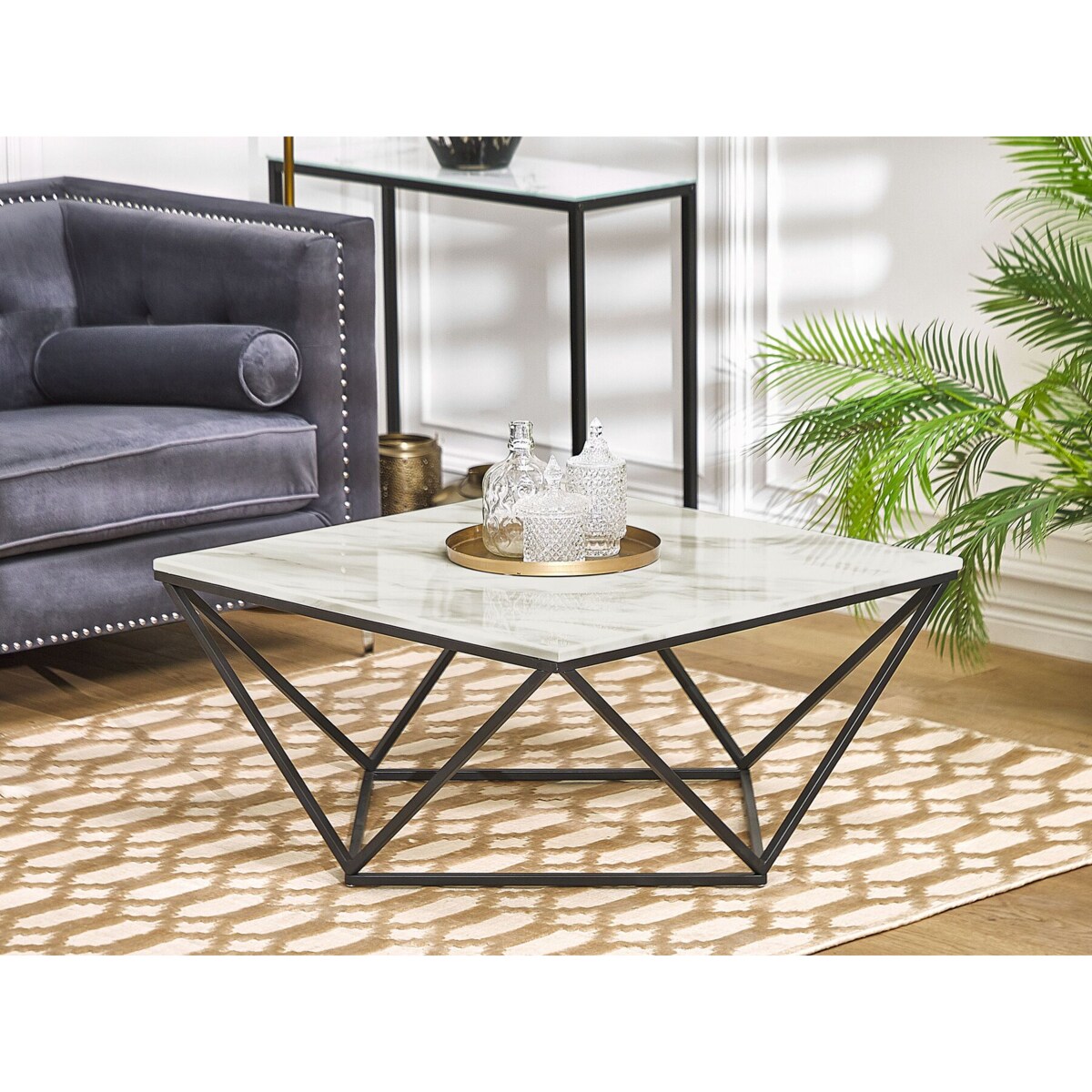 Stolik kawowy efekt marmuru beżowo-czarny MALIBU