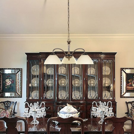 Antyczna lampa wisząca Regina na łańcuchu brąz kremowa