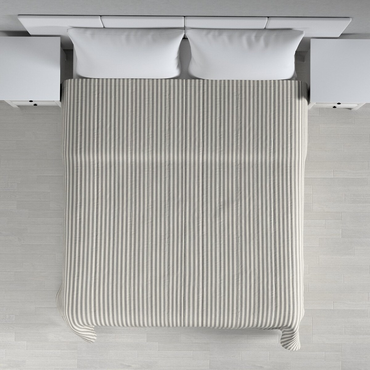 Narzuta pikowana w pasy 260x210 szaro-białe pasy (1,5cm)