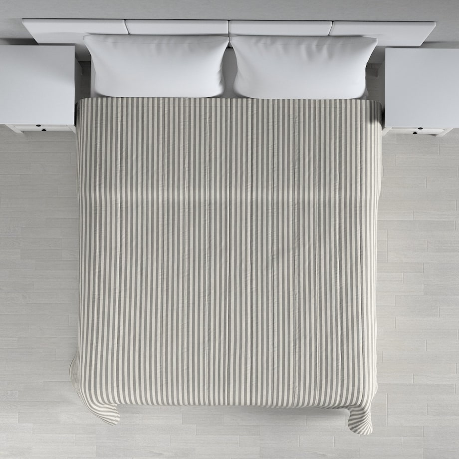 Narzuta pikowana w pasy 260x210 szaro-białe pasy (1,5cm)
