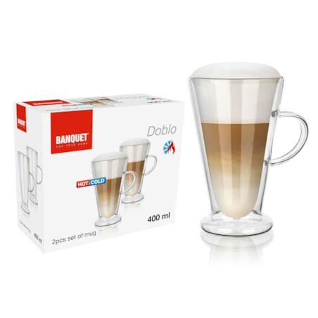 2x SZKLANKA KUBEK termiczna 400 ml podwójna ścianka na kawę herbatę latte