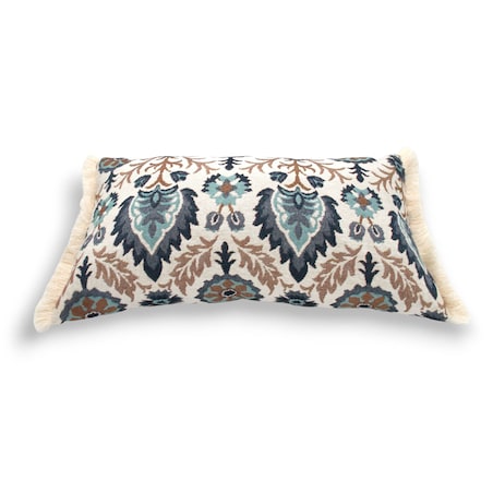 Kremowa poduszka dekoracyjna folk z frędzlami Aria 50x30