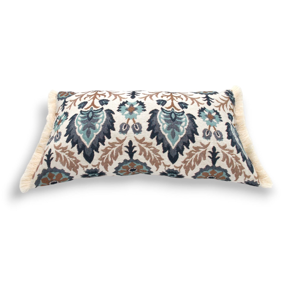 Kremowa poduszka dekoracyjna folk z frędzlami Aria 50x30