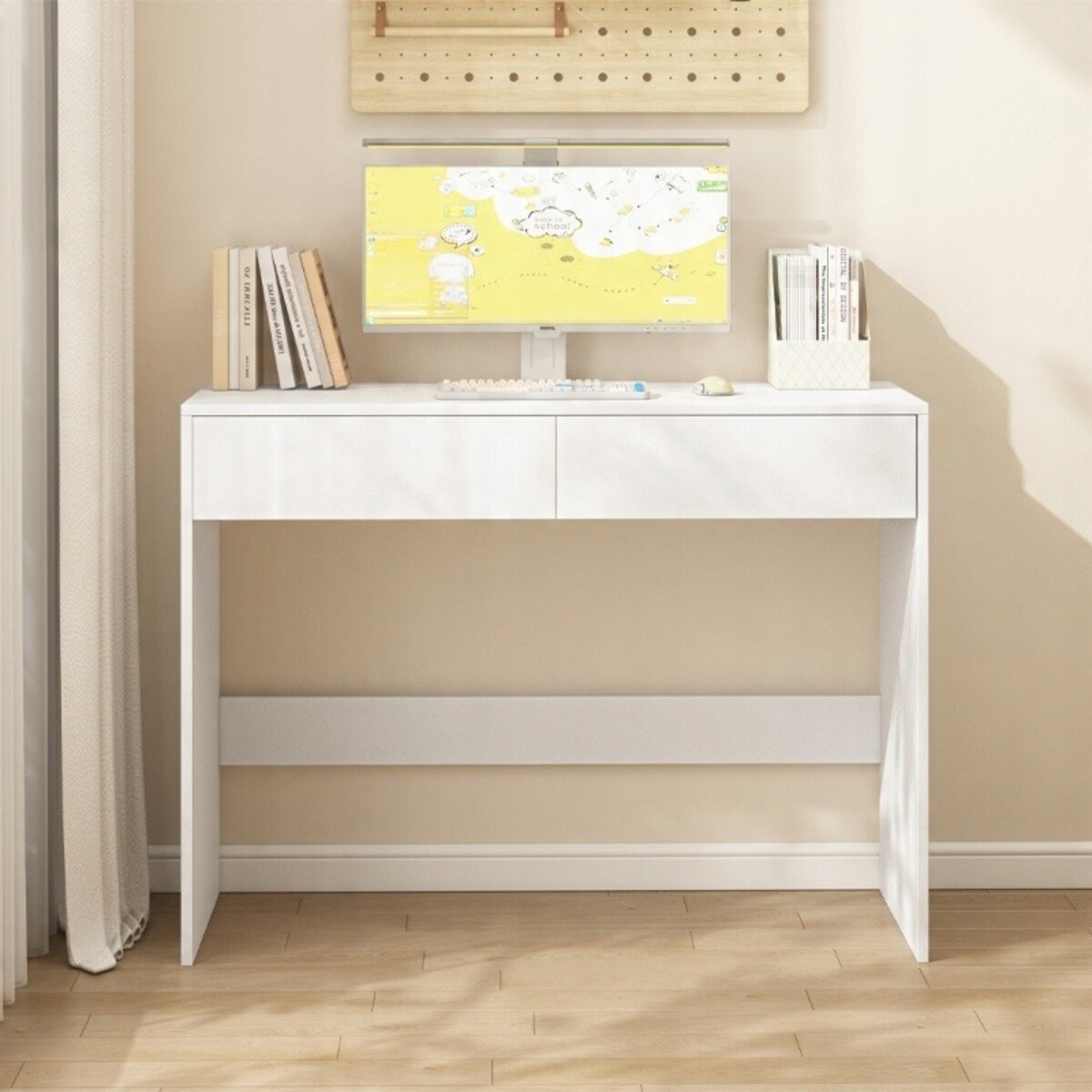 Biurko komputerowe białe nowoczesne z 2 szufladami loft stół toaletka 100cm