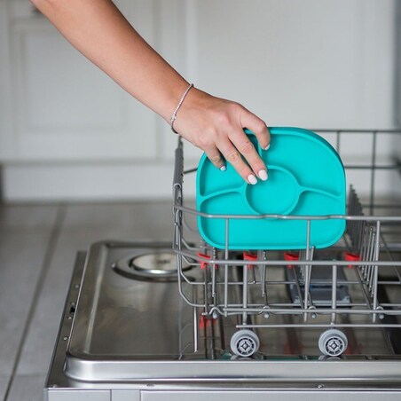 Talerz z przegródkami i łyżką Yümi, niebieski, bblüv