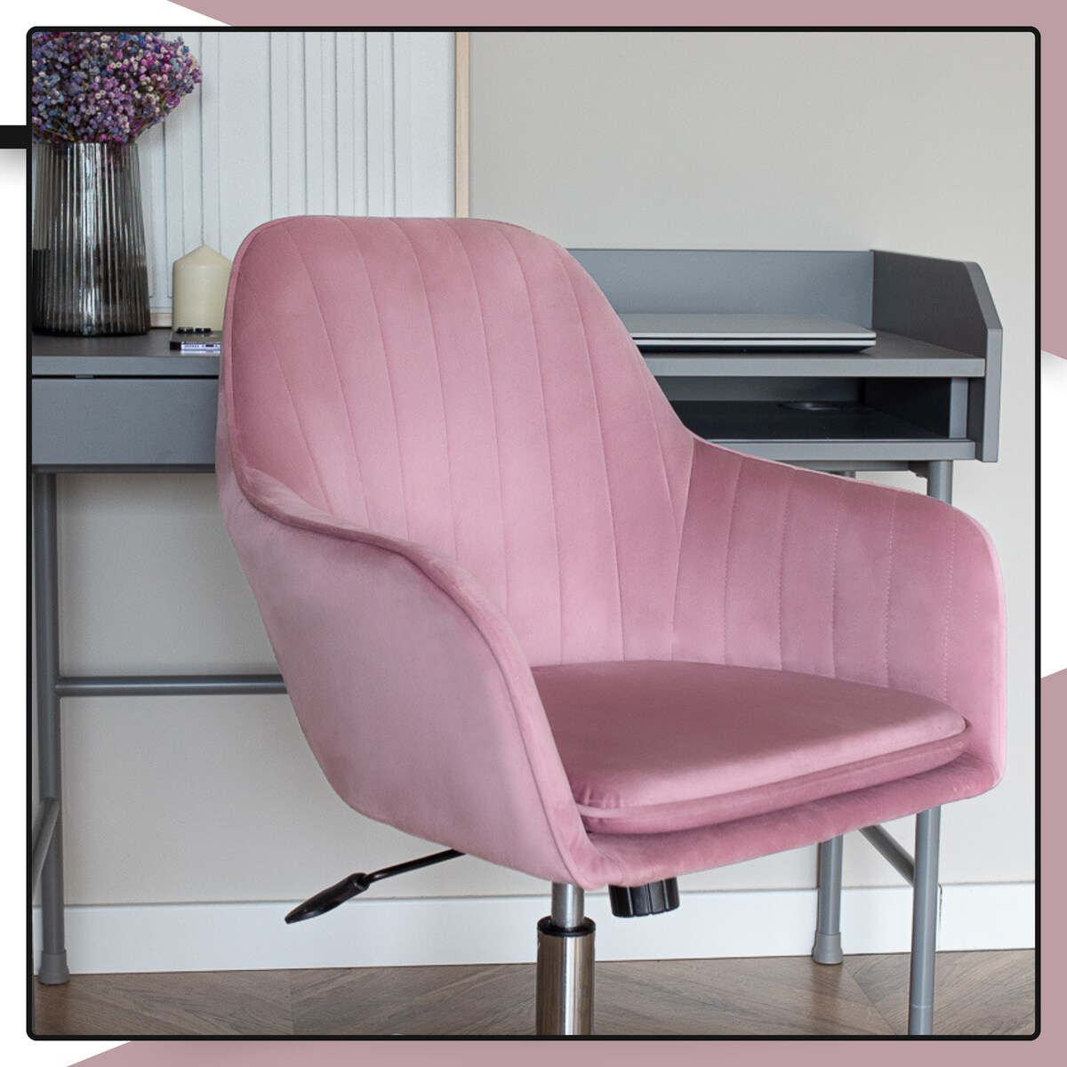 Krzesło biurowe fotel obrotowy welurowy regulowany różowy