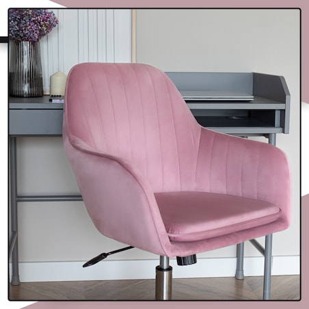 Krzesło biurowe fotel obrotowy welurowy regulowany różowy