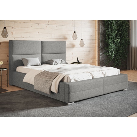 Łóżko tapicerowane 90x200 BEN 3- szare- tkanina plecionka