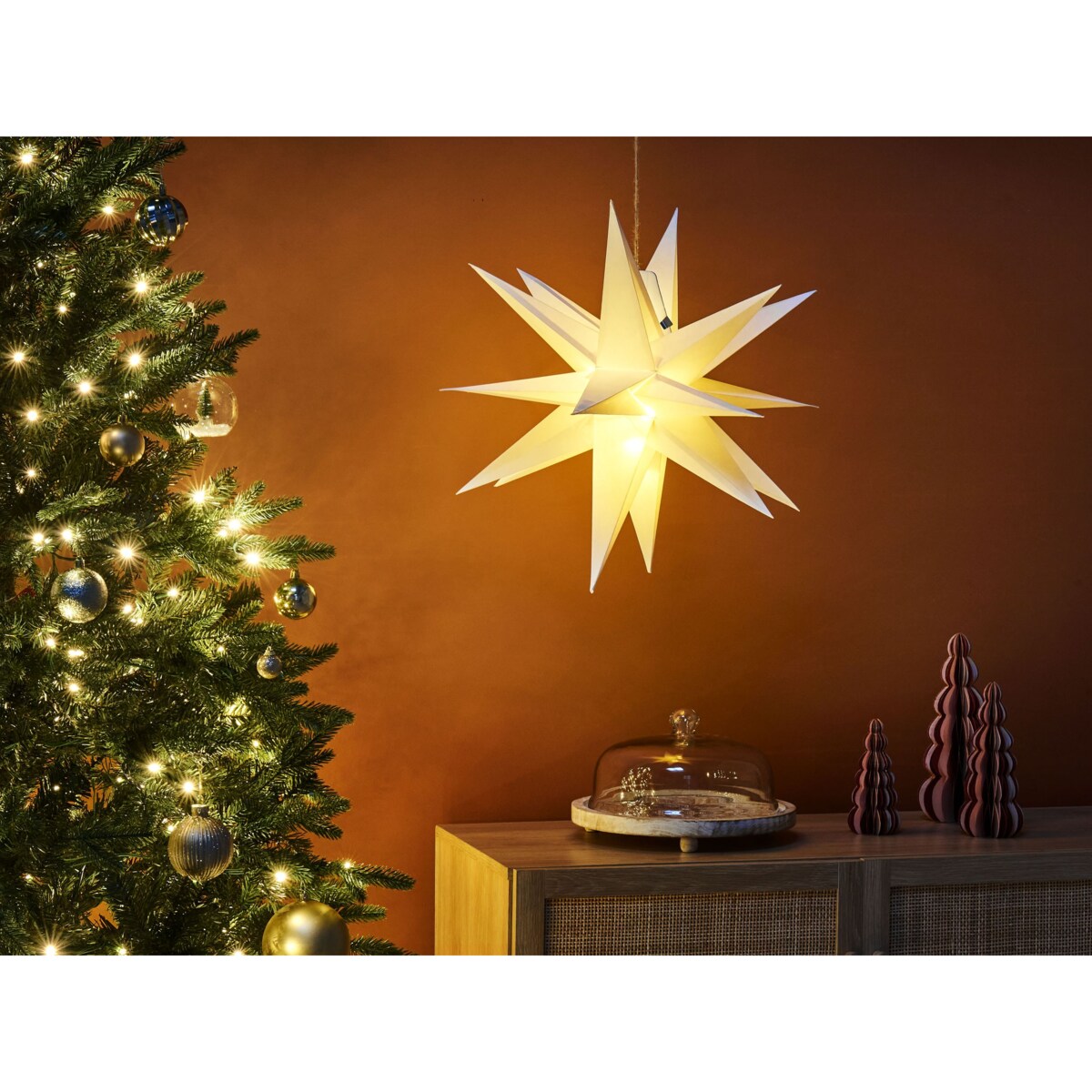 Dekoracja wisząca LED BHAGIRATHI Gwiazda 44 cm Złamana biel