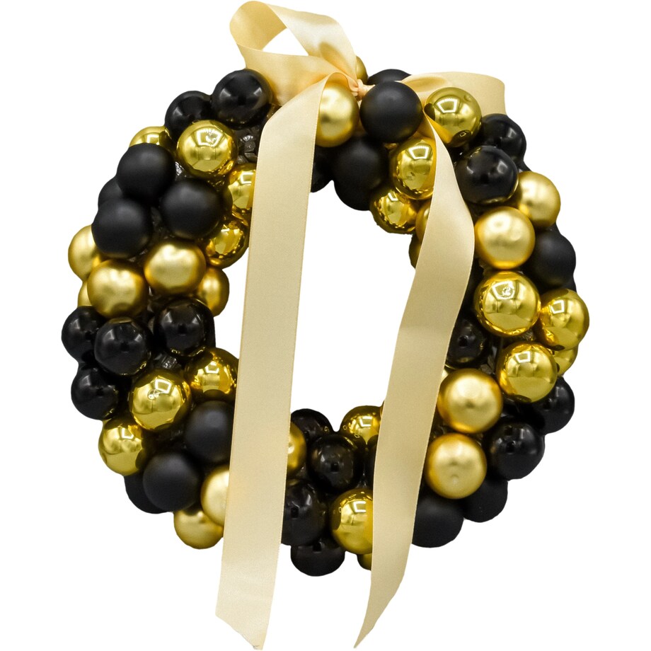 Bombka choinkowa: Stroik Świąteczny z mini bombek: czarno-złoty