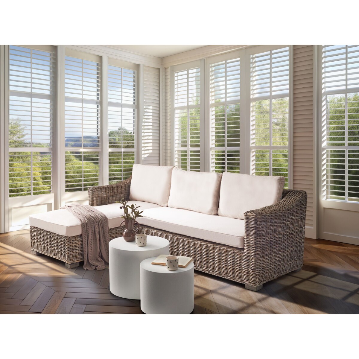 Sofa ogrodowa rattanowa szara VALLETRI