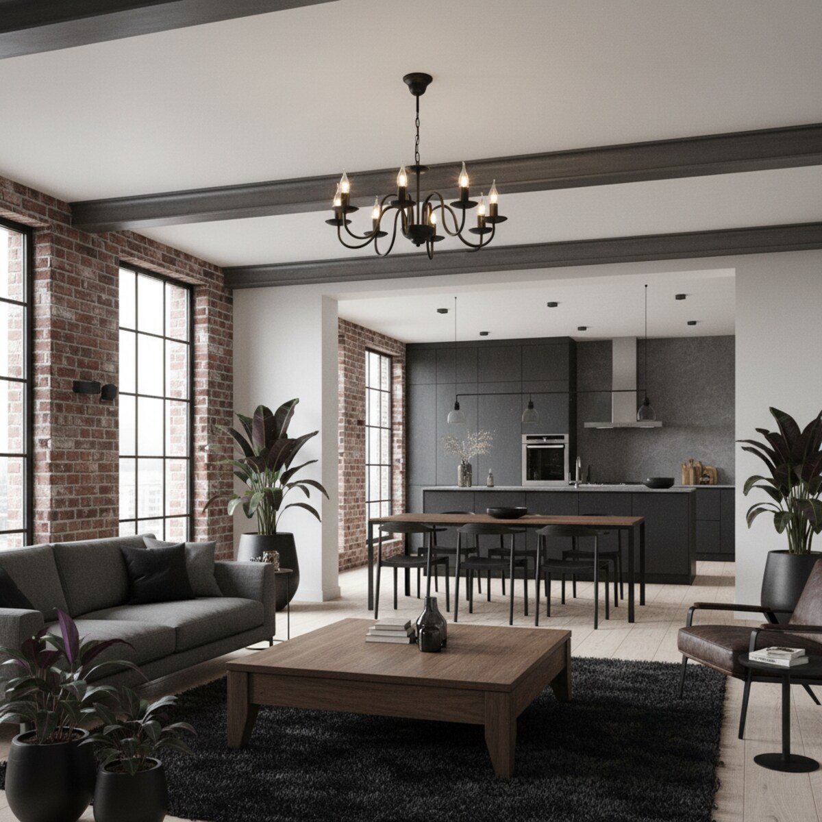lampa wisząca świecznikowa czarna 8 punktowa edylit loft