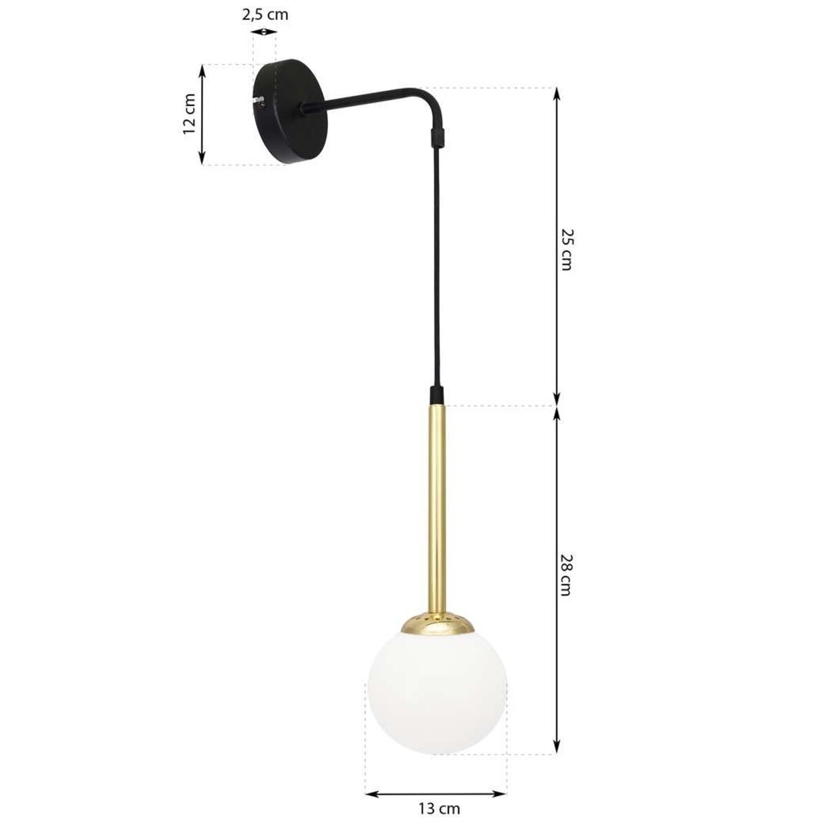 Kinkiet LAMPA ścienna PARMA MLP4819 Milagro modernistyczna OPRAWA szklana kula ball loftowa czarna biała mosiądz