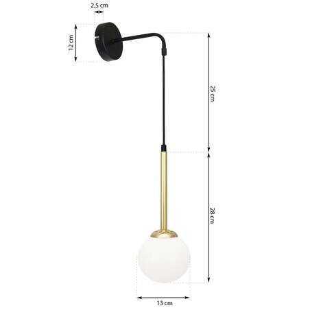 Kinkiet LAMPA ścienna PARMA MLP4819 Milagro modernistyczna OPRAWA szklana kula ball loftowa czarna biała mosiądz