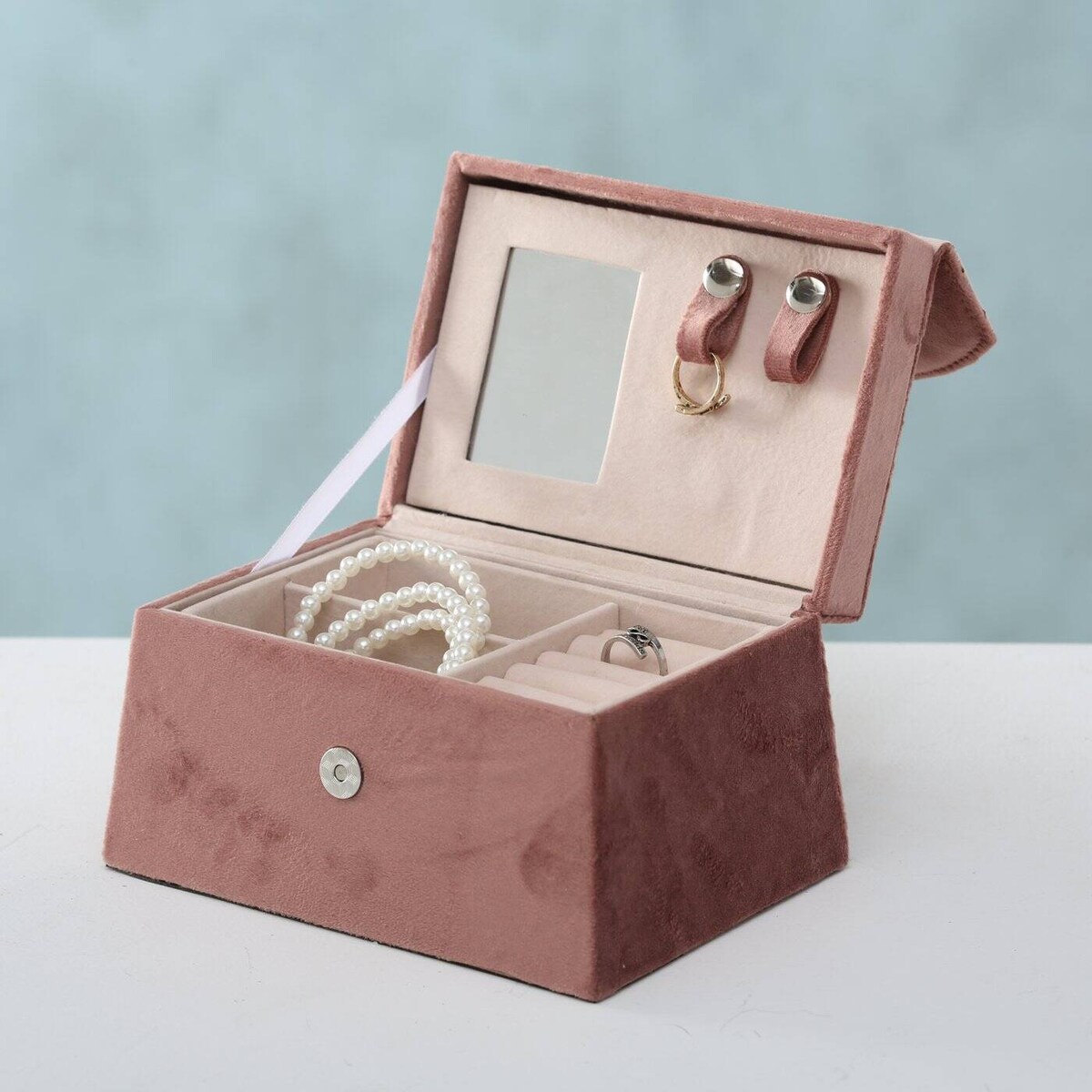 Szkatułka na biżuterię z lusterkiem CLEA, różowa