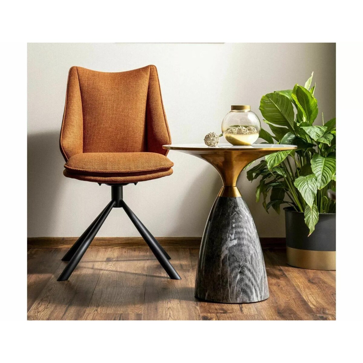 Stolik kawowy LEO 50x50 biały marmur/szary/złoty