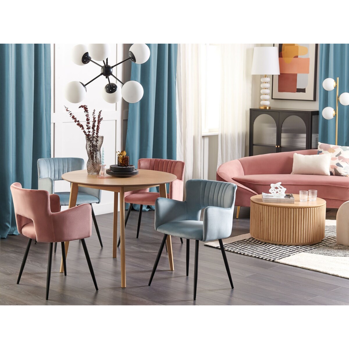 2 krzesła do jadalni welurowe jasnoniebieskie SANILAC